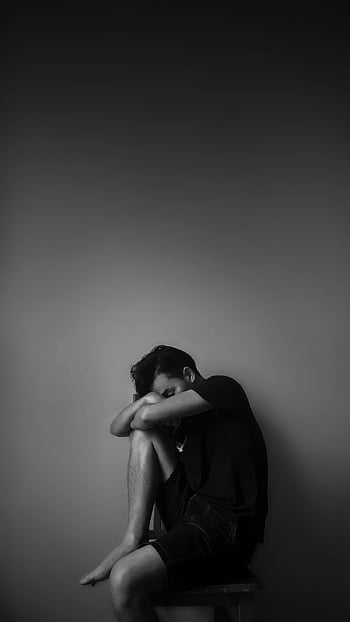 그레이 스케일 사진, 앉아있는 사람, 벽 옆, 검정색과 흰색, 초상화, 혼자, 감정, 묵상, 단색화, 고독, 우울