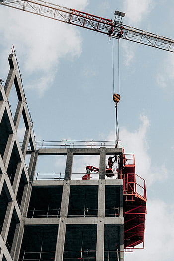construction site, crane, multistory building, under construction, blue sky, anonymous builders, construction workers, building construction, construction equipment, construction industry, construction site crane