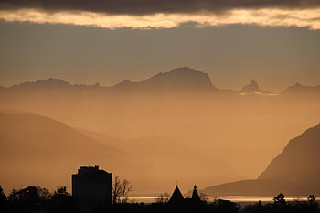 lake, sunrise, clouds, mountains, alps, switzerland, lake Geneva, lausanne, fog, morning, sky