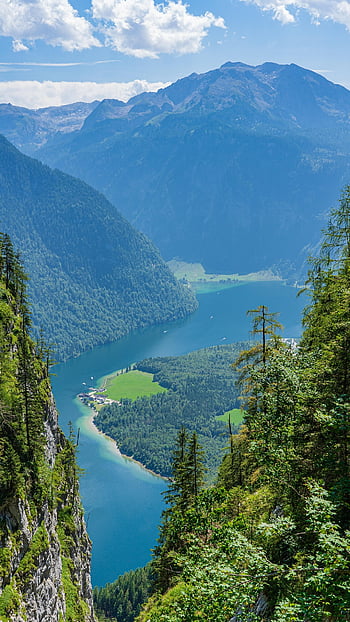Königssee, tó, hegyi tó, kilátás, Németország, hegyek, bajorországi, természet, Alpok, erdő, fák