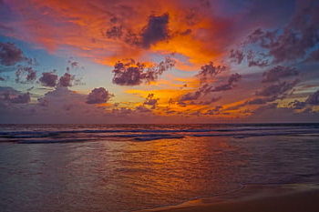 sunset, beach, island, ocean, sky, clouds, nature, dusk, twilight, horizon, waves