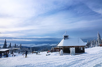 kaple, sníh, hora, město, budov, lidé, zimní, Příroda, Studený, cestovní ruch, zasněžený