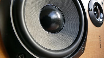 sony, detailní fotografie, Woofer Cone, Podrobná textura, moderní reproduktor, hnědý dřevěný rám, design reproduktoru, audio zařízení, Obrázek s vysokým rozlišením, Komponenty reproduktoru, zvukové technologie