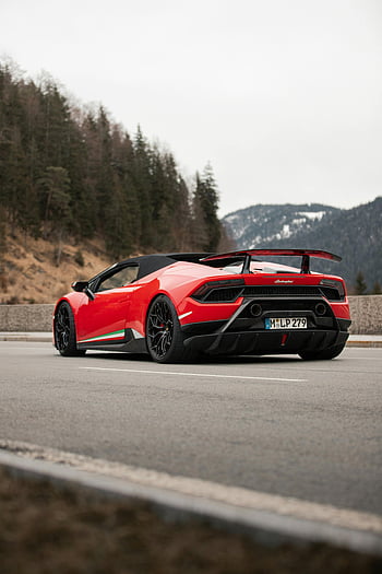 lamborghini, červené sportovní auto, horské silnici, zalesněné pozadí, luxusní auto, malebné silnici, zaparkované auto, sportovní auto, fotografování automobilů, automobilové fotografie, auto design