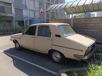 renault, 12, TS, autó, szüret, chalon sur saone, leparkolt, utca, bézs, szedán, Franciaország
