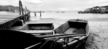 barco, praia, rowing, preto E Branco, horizonte, vintage, retro, dois Barcos, cais