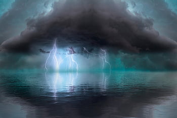 mare, tuono, nuvole, tempo metereologico, temporale, fulmine, fulmini, mare in tempesta, clima tempestoso, paesaggio marino, oceano