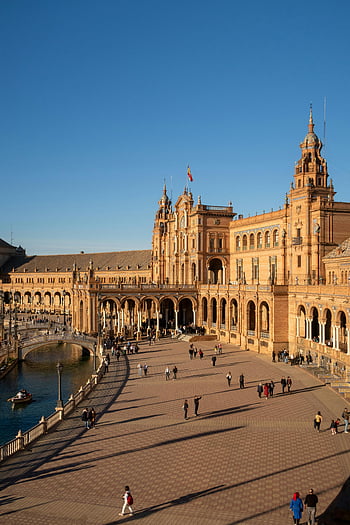 plaza de espana, Σεβίλλη, Ισπανία, εναέρια θέα, αρχιτεκτονικό, πολυσύχναστης δραστηριότητας, εικονικό ορόσημο, ιστορικό κτίριο, τουριστικό αξιοθέατο, ευρωπαϊκή αρχιτεκτονική, οικοδομικό τετράγωνο