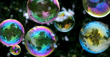 burbujas de jabón, bolas, redondo, soplo, juguete, reflexiones, bala, al aire libre, multicolor, vistoso, naturaleza