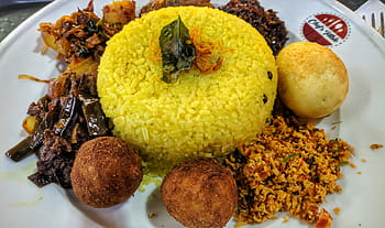 Sri Lankan, Paradise Island, Special, yellow rice, curry, fried items, plate, food, traditional, meal, dish