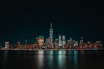 dres města, Osvětleno panoráma města, noční panorama, New York City, světla města, Urban Night View, nábřeží města, mrakodrapy v noci, panorama města, noční fotografie, panoráma fotografie