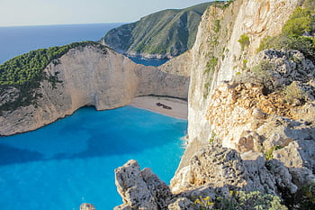navagio beach, zakynthos, Řecko, tyrkysové vody, Sandy Cove, útesový pohled, skalní útvary, pobřeží, Ohromující pláž, středomoří, pláž ztroskotání