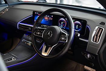 Mercedes-Benz, steering wheel, luxury car, dashboard, modern technology, car interior, sleek design, close-up view, automotive technology, vehicle interior, Mercedes-Benz interior
