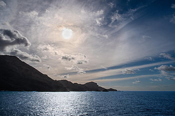 pacific Ocean, coast, sunset, rocks, shore, landscape, island, ocean, sea, bay, clouds