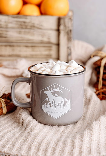 hot chocolate, marshmallows, winter coziness, warm mug, hot beverage, winter drink, cozy drink, hot cocoa, winter comfort, mug with marshmallows, winter scene