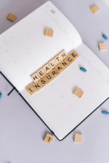 zdravotní pojištění, scrabble dlaždice, plánovač, ploché ležel, plánování, zdraví, kalendář, organizace, wellness, lékařský, rozpočtování