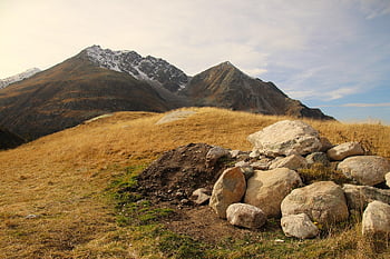 vrcholy, v horách, skalní útvary, vysoký, julierpass, vysokohorský, kameny