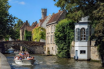 belgium, brugge, canal, boats, river, bridge, architecture, buildings, city, old, tourism