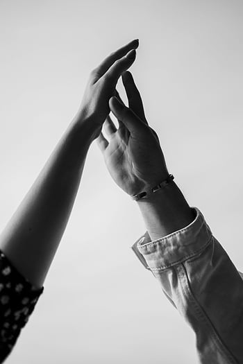 bianco e nero, avvicinamento, mani, raggiungendo, mani giunte, dettagliato, monocromatico, polsino, connessione, gesto, interazione