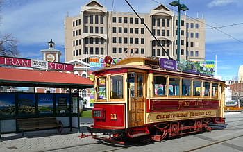 Christchurch, tramvaje, Tram 11, boxcar, Červené, tramvaj, Philadelphie, dunedin, obnovení, veselý, sedadla