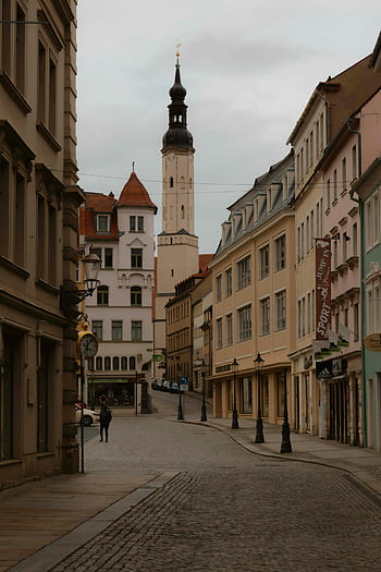 Zittau, Deutschland, alte Stadt, historische Architektur, Kopfsteinpflasterstraßen, malerisch, Gebäude, Kirchturm, Straßenansicht, europäische Stadt, historische Gebäude