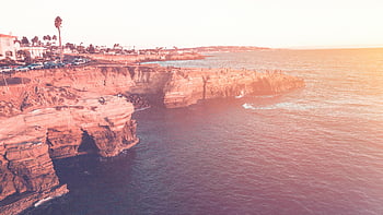 San Diego Cliffs, západ slunce oceánu, Závalný západ slunce, Přírodní krásy, Letecké zachycení, San Diego Ocean, západ slunce útesy, pobřežní západ slunce, pohled na oceán, západ slunce krajina, San Diego krajina