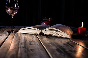 book, candles, wine Glass, candle Light, table, pages, read, literature, poems, paper, still Life