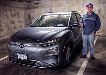 ヒュンダイ、 2019年、 コナエレクトリック、 ブリティッシュコロンビア、 Kona EV、 ミエフ、 車、 電気自動車、 駐車場、 おとこ、 新車
