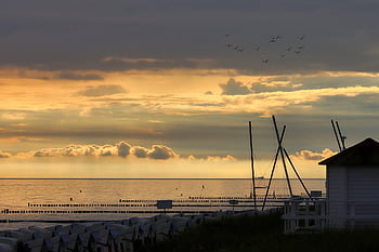 sunset, baltic Sea, sea, beach, water, nature, heaven, landscape, coast, evening Atmosphere, clouds
