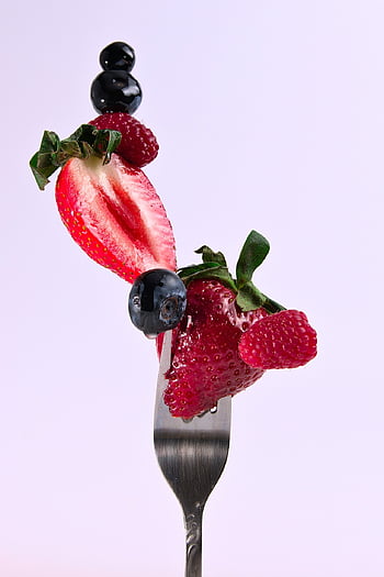 berries, fruits, fork, still Life, strawberries, blueberries, raspberries, healthy, vitamins, background, iphone Wallpaper