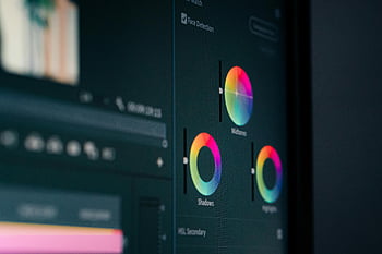 färgklassificeringshjul, digital redigering, livliga nyanser, datordesignapp, närbilder, färgredigering, digital design, färgkorrigering, fotoredigering, designprogramvara, färghjul
