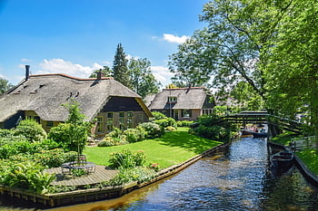 Giethoorn, Olanda, canale, case, villaggio, ponte, tradizionale, corso d'acqua, Barche, turismo, olandese