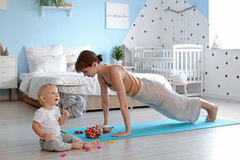 mother, yoga, child, baby, bedroom, relaxed, exercise, family, female, fun, woman