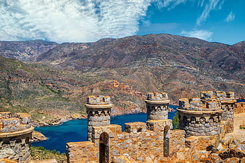 batería De Castillitos, castle, mountains, castillitos Battery, fortress, stone Wall, landmark, historic, nature, historical, sea