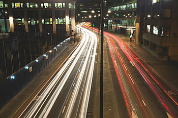 fotografi selang waktu, kendaraan, lalu lintas malam, jalur cahaya, pemandangan kota, Cityscape, paparan panjang, lampu jalan, motion blur, lampu mobil, kota malam