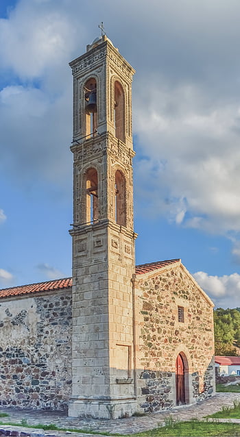 church, belfry, architecture, religion, christianity, old, orthodox, kalo Chorio, cyprus, blue Church