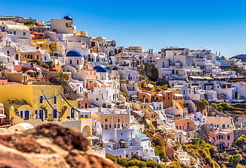 santorini, town, buildings, houses, architecture, village, greek, island, urban, city, greece