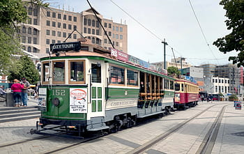 Tram, Cathedral Square, Christchurch, Boon class, drop centre, streetcars, cityscape, Ferrymead Tramway, City Tramway, New Zealand, vintage