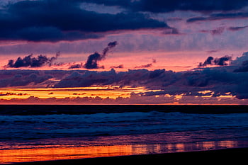 solnedgang, ocean, Levende skyer, dramatisk scene, krop af vand, horisont, afspejling, betagende, hav, aften, himmel
