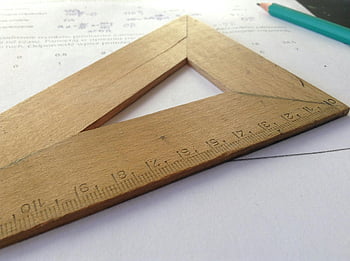 brown wooden ruler, measuring tool, educational themes, close-up, wooden ruler, measuring concepts, paper, pencil, triangle ruler, math, education