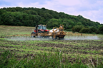 traktor, pole, sprej, stroj, krajina, venkov, hnojivo, plantáž, hospodařit, zemědělství, zemědělské půdy