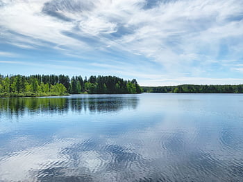 езеро, вода, небе, пейзаж, природа, размисъл, син, облаци, река, гора, лято