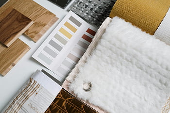 färgstämplar, Tygprover, inredningsdesign, platt låg, materialprover, design inspiration, texturprover, swatch samling, tygstrukturer, färgpalett, designelement