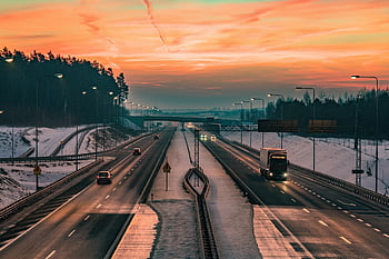 út, természet, ég, felhők, utca, erdő, szürkület, országút, aszfalt