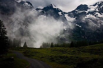 oeschinensee, bernese Oberland, mountain, clouds, kandersteg, nature, landscape, fog, mist
