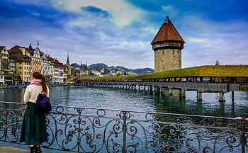 kaple most, vodárenská věž, vojtěška, švýcarsko, cestovatel, madla, tělo z vody, pohled, historické architektury, evropské cestování, turistická destinace