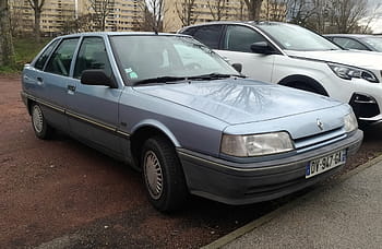 ルノー、 21、 gts、 1990年、 車、 シャロンシュールソーヌ、 ビンテージ、 セダン、 青、 ナンバープレート、 フランス