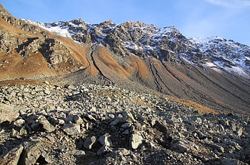 vysokohorský, sutě pole, hory, sníh, slunečního světla, kameny, skály, lavina, Příroda, scenérie, krajina