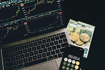 bitcoin, bankovky, mobilní telefon, laptop, Skladové grafy, Finanční analýza, eur, kalkulačka, cryptocurrency, investice, technologie