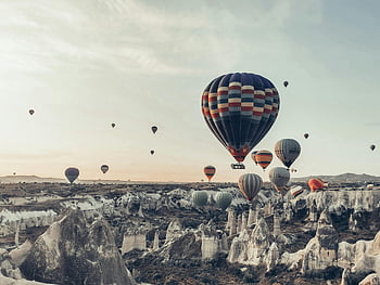 ลูกโป่งอากาศสีสันสดใส, บอลลูนลมร้อน, Cappadocia, ภูมิประเทศที่เป็นหิน, ภูมิทัศน์, พระอาทิตย์ขึ้น, งดงาม, ลูกโป่งบิน, ปลายทางการเดินทาง, การท่องเที่ยวเชิงผจญภัย, ไก่งวง